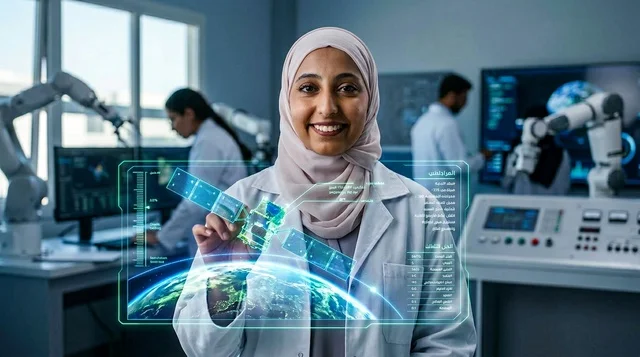 عالمة فضاء عربية تتفاعل مع هولوجرام ثلاثي الأبعاد