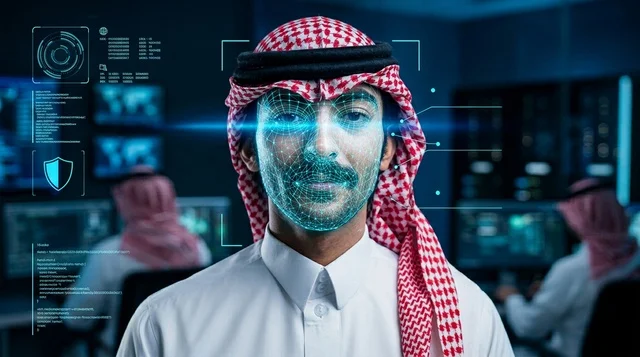 Saudi Man Undergoing Biometric Facial Recognition Scan