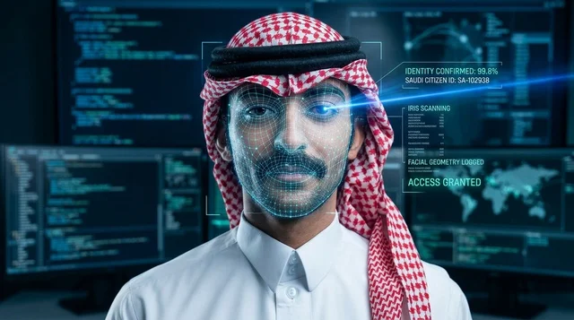 التعرف على الوجه والمسح البيومتري لرجل سعودي بالتقنية