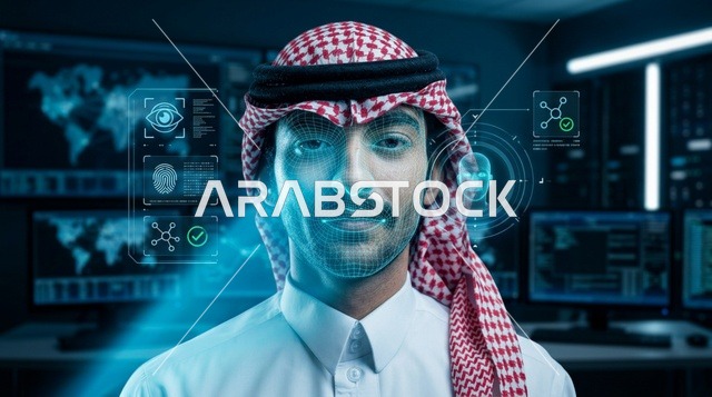 رجل عربي يخضع لمسح التعرف على الوجه بالذكاء الاصطناعي