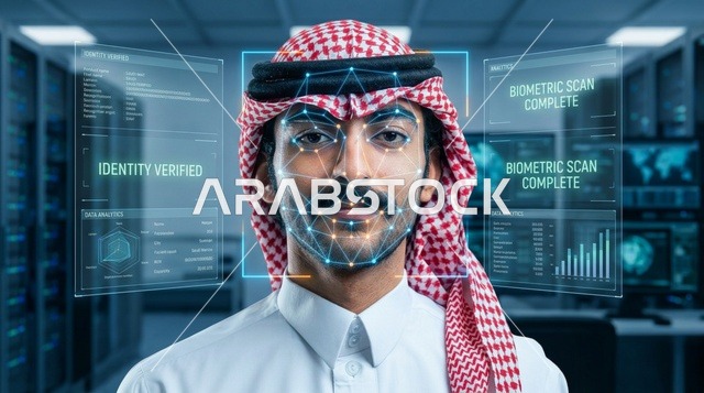 رجل سعودي يخضع لمسح التعرف على الوجه في مركز البيانات