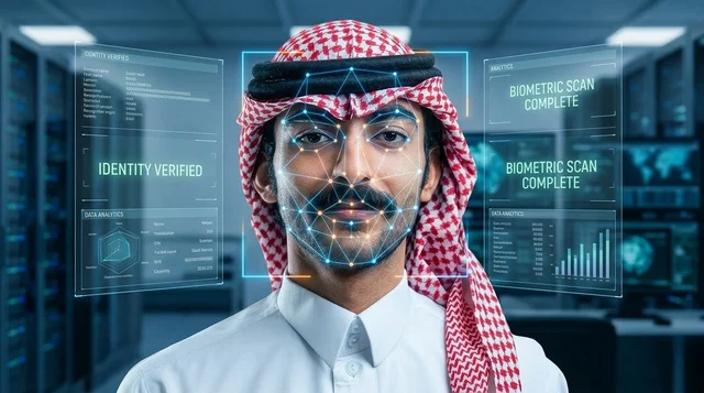 Saudi Man Facial Recognition Biometric Scan in Data Center