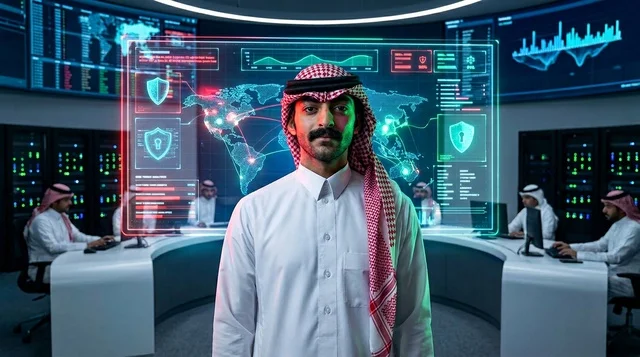 Saudi Cybersecurity Specialist in High Tech Control Room