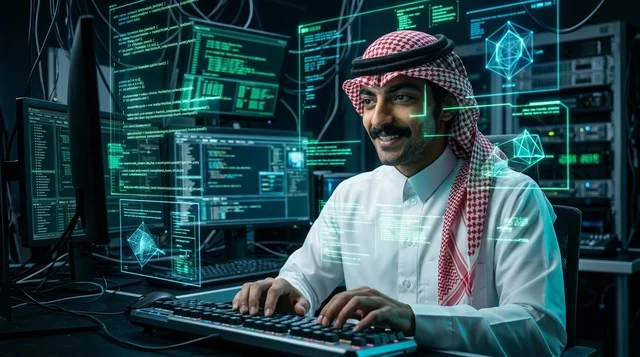 Saudi Programmer Working on Futuristic Hologram Screens