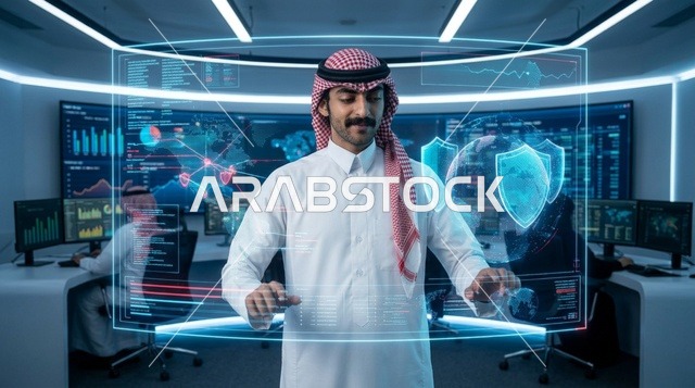رجل سعودي يستخدم واجهة هولوغرام للأمن السيبراني