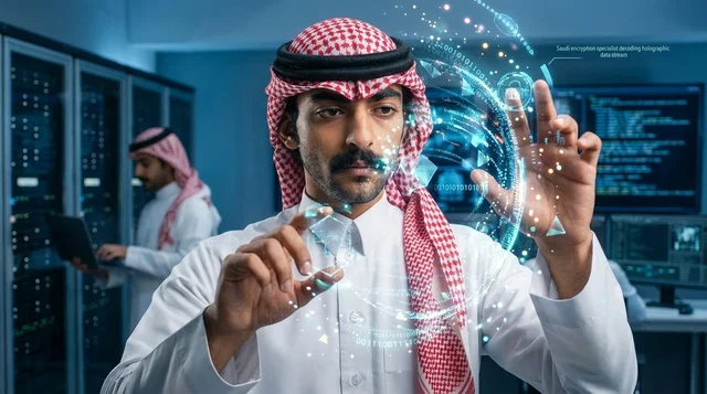 Saudi IT Engineer Using Hologram in Server Room