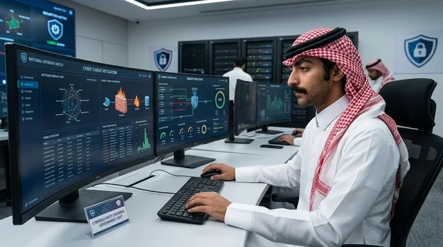 Saudi Cybersecurity Specialist in Modern Control Room