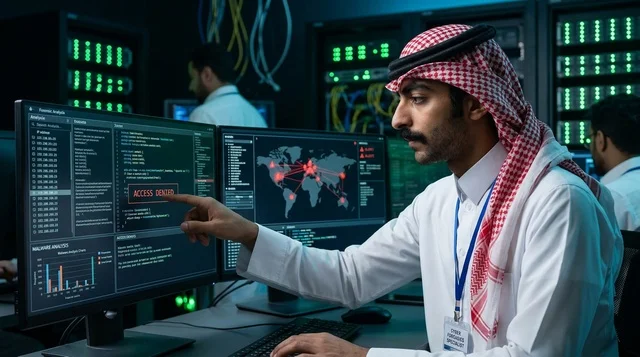 Saudi Cybersecurity Specialist in Data Center Server Room