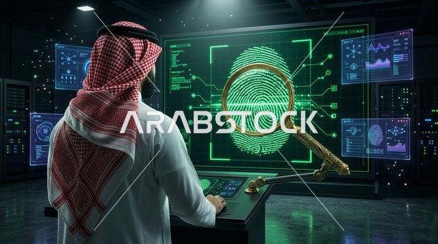 متخصص أمن سيبراني سعودي يحلل بيانات بصمة الإصبع الرقمية