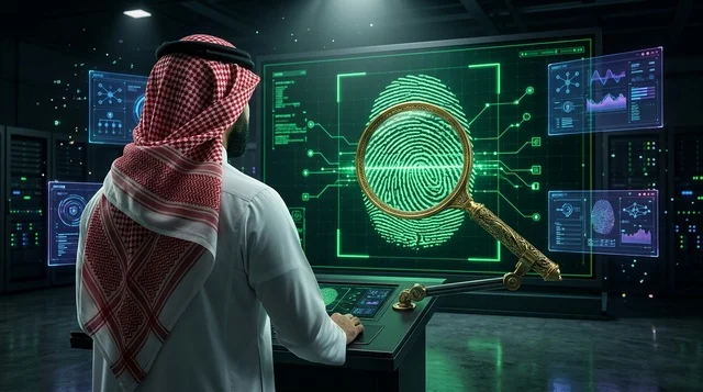 Saudi IT Specialist Analyzing Biometric Fingerprint Data