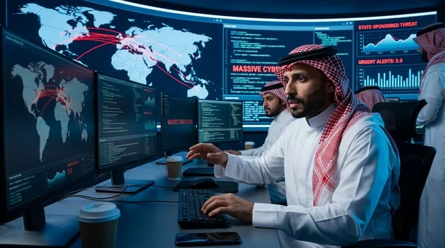 متخصصو الأمن السيبراني السعودي في مركز قيادة متطور