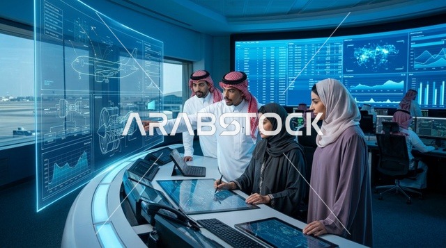 مهندسون سعوديون في غرفة تحكم الطيران الحديثة