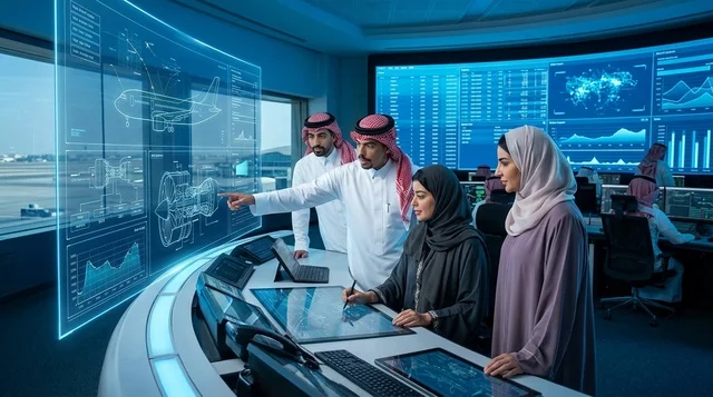 مهندسون سعوديون في غرفة تحكم الطيران الحديثة