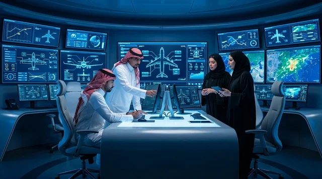 متخصصو طيران سعوديون في غرفة تحكم تكنولوجية حديثة