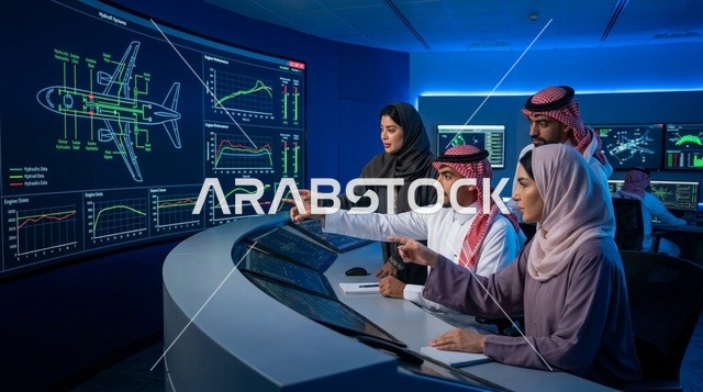 مهندسون سعوديون في غرفة تحكم الطيران عالية التقنية