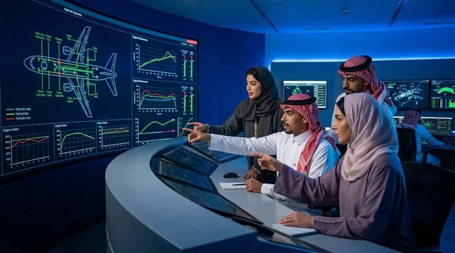مهندسون سعوديون في غرفة تحكم الطيران عالية التقنية