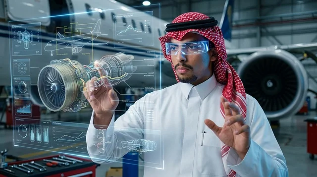 مهندس سعودي يستخدم تقنية الواقع المعزز في حظيرة طائرات