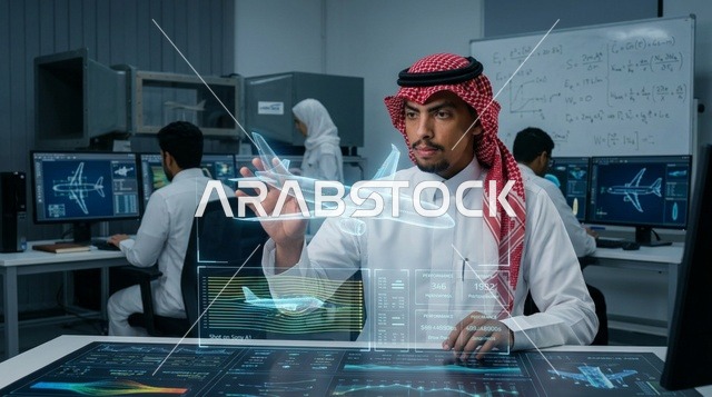 مهندس طيران سعودي يعمل على هولوغرام طائرة