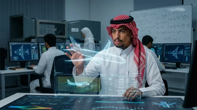 مهندس طيران سعودي يعمل على هولوغرام طائرة