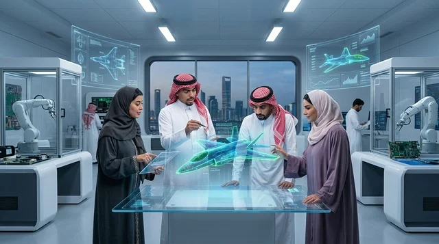 Saudi Engineers Designing Jet Hologram in Tech Lab