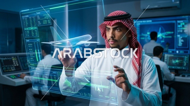 مهندس سعودي يتفاعل مع هولوغرام الطيران