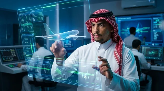 مهندس سعودي يتفاعل مع هولوغرام الطيران