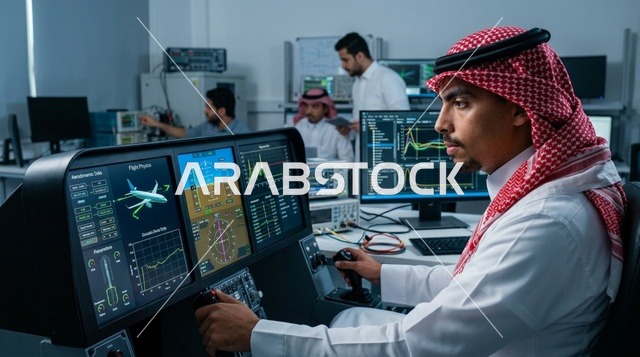 Saudi Aerospace Engineer Operating Flight Simulator