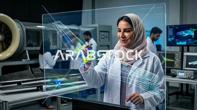 مهندسة فضاء سعودية تحلل نموذج جناح تفاعلي في المختبر