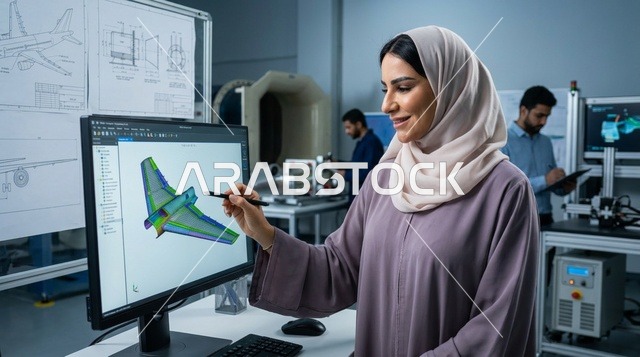 مهندسة طيران عربية تصمم نموذج طائرة في مختبر تقني