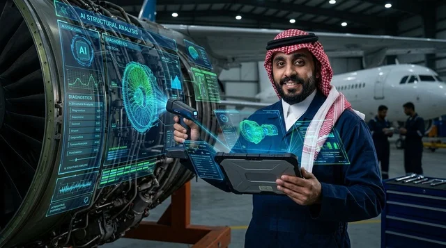 مهندس طيران سعودي يستخدم تقنية الهولوجرام بالحظيرة