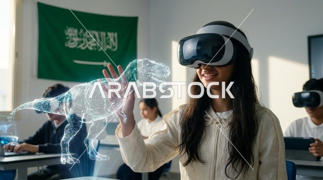 طالبة سعودية تستخدم نظارة الواقع الافتراضي في الفصل