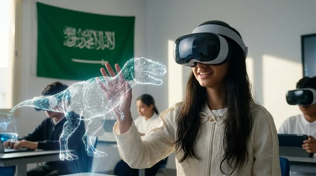 طالبة سعودية تستخدم نظارة الواقع الافتراضي في الفصل