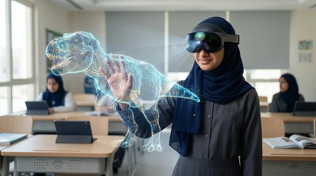 طالبة سعودية تستخدم نظارة الواقع الافتراضي في الصف