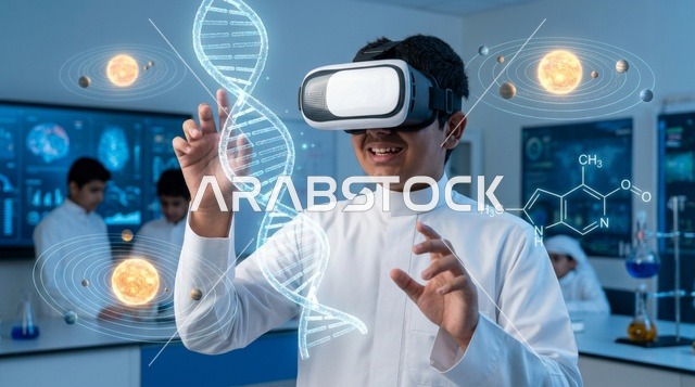 Saudi Student Using VR Headset in Future Science Lab