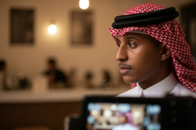 بورتريه لشاب سعودي بالزي التقليدي أثناء تصوير فيديو
