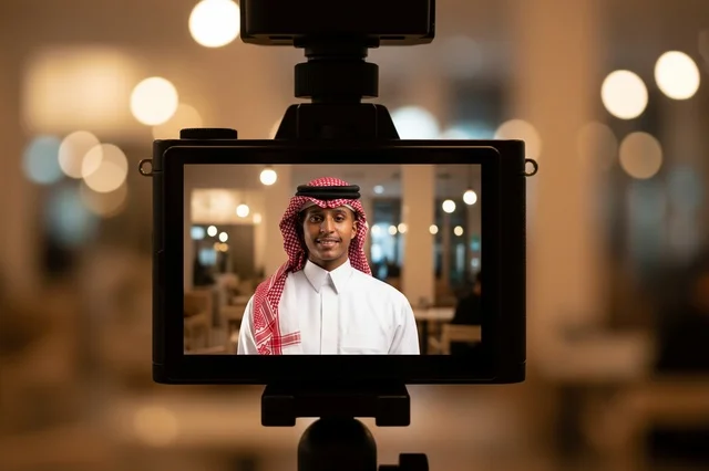 Saudi Man in Traditional Thobe on Camera Screen Recording