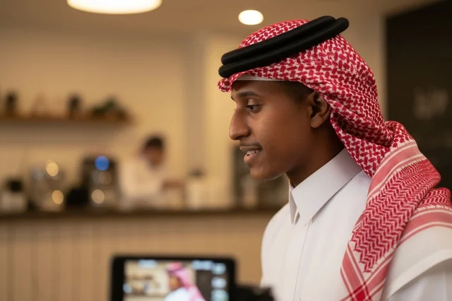 بورتريه لشاب سعودي يرتدي الثوب التقليدي والشماغ