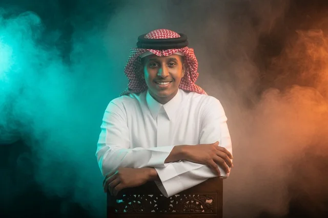 Saudi Man in Traditional Thobe and Shemagh with Smoke