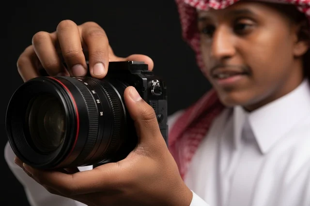 Saudi Photographer Holding Professional Digital Camera