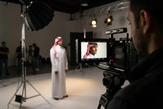 Saudi Man Filming Video Production in Professional Studio