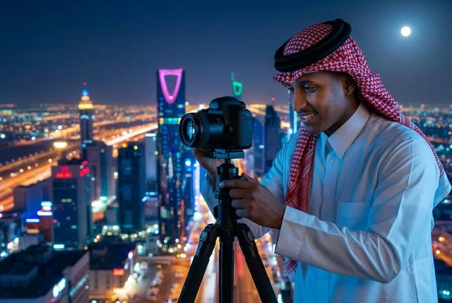 مصور سعودي يوثق أفق مدينة الرياض وبرج المملكة ليلاً