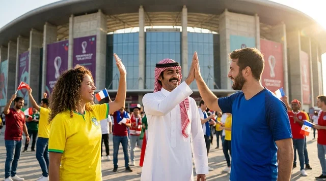 مواطن عربي يرحب بمشجعي كرة القدم في ملعب قطر الدولي