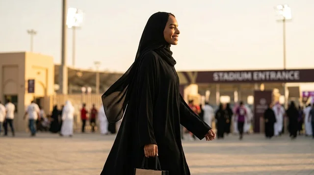 امرأة سعودية بالعباءة السوداء تمشي في الهواء الطلق