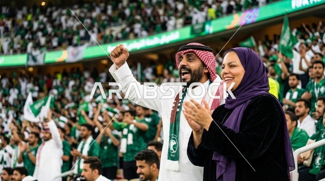 زوجان سعوديان يشجعان في ملعب كرة القدم
