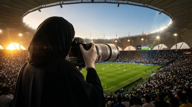 Saudi Female Photographer at Riyadh Football Stadium