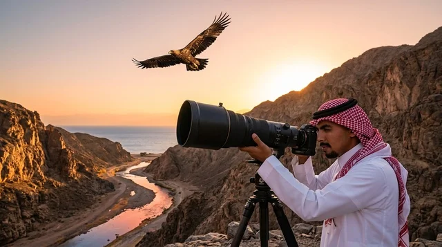 مصور سعودي يصور الحياة البرية في جبل عند الغروب