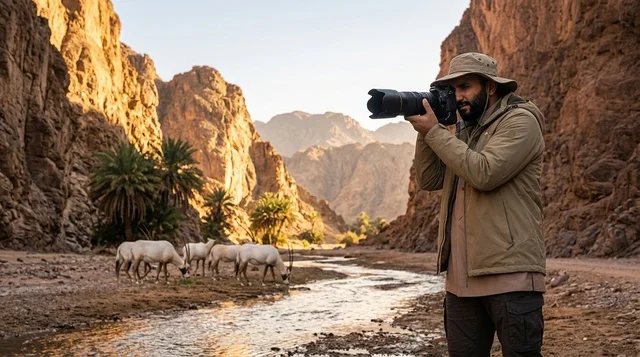 مصور سعودي يلتقط صور الحياة البرية والمها في الوادي مصور سعودي يلتقط صور الحياة البرية والمها في الوادي