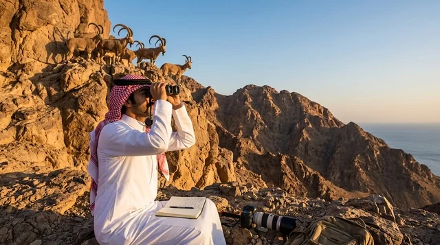 مصور سعودي يرصد الوعول الجبلية بالمنظار في الطبيعة