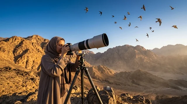 امرأة سعودية بالعباية والحجاب الرمادي وقت الغروب