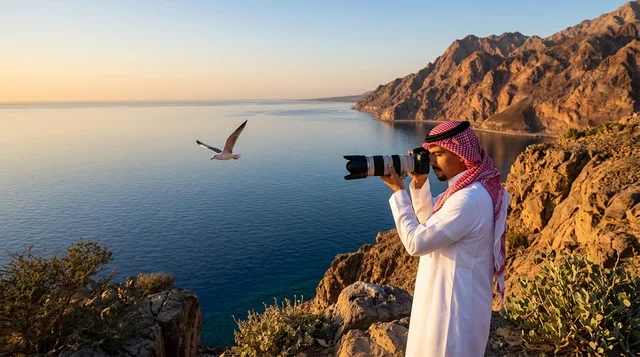 مصور سعودي يصور المشهد الطبيعي الساحلي وقت الغروب